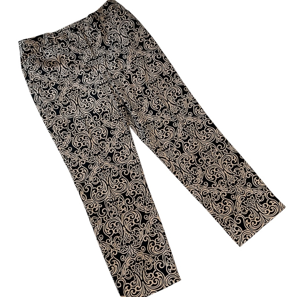 Jones New York Black & Tan Print Pants – Stretch Straight Leg Size 8